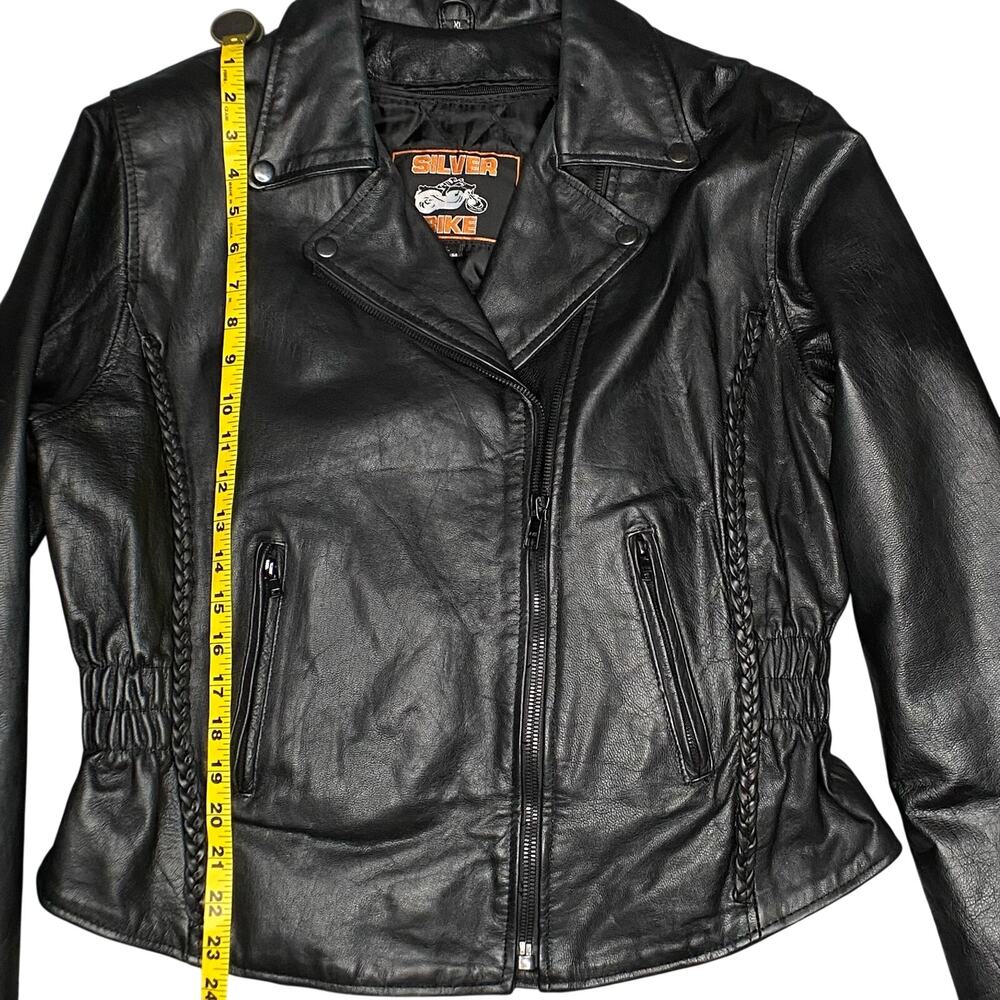 Silver Bike Genuine Leather Moto Jacket Women Sz XL Black Braiding - Picture 3 of 15